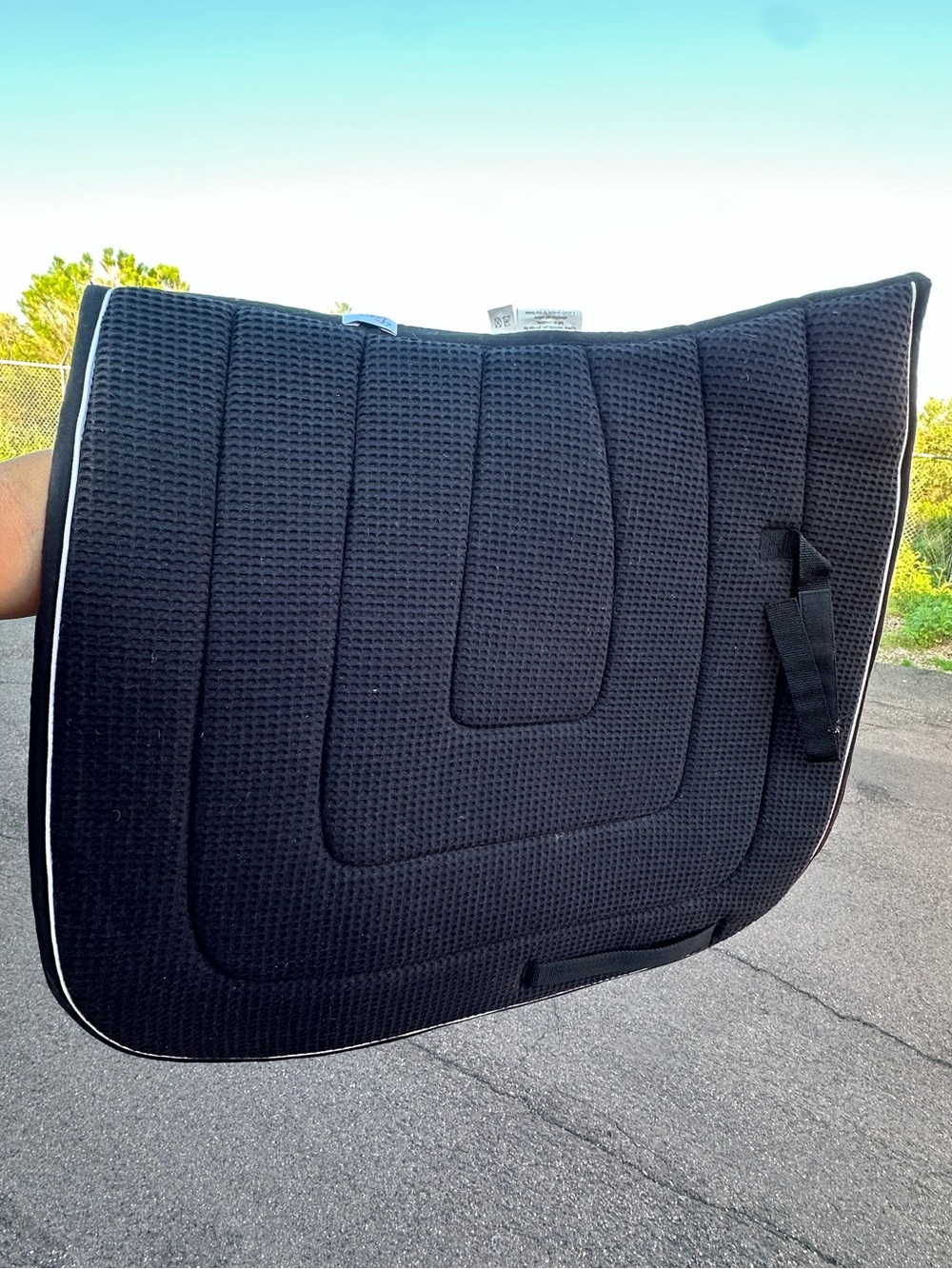 Black Quilted Saddle Pad with White Piping